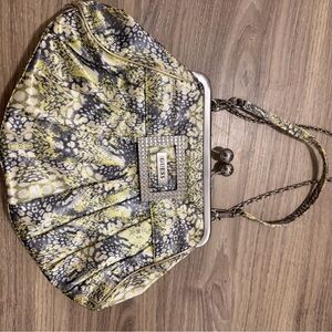 Vintage 2000’s Guess Yellow Snake-Print Evening Clutch with Chain Strap